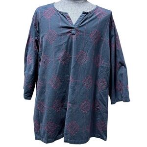 Victoria Jones All Over Embroidered Floral Tunic Top 4X 3/4 Sleeve Cotton Office